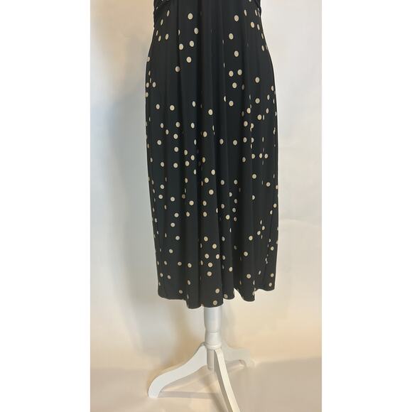Evan Picone | Vintage Black Polka Dot Jersey Fit and Flare Midi Dress | 8 - Picture 6 of 17